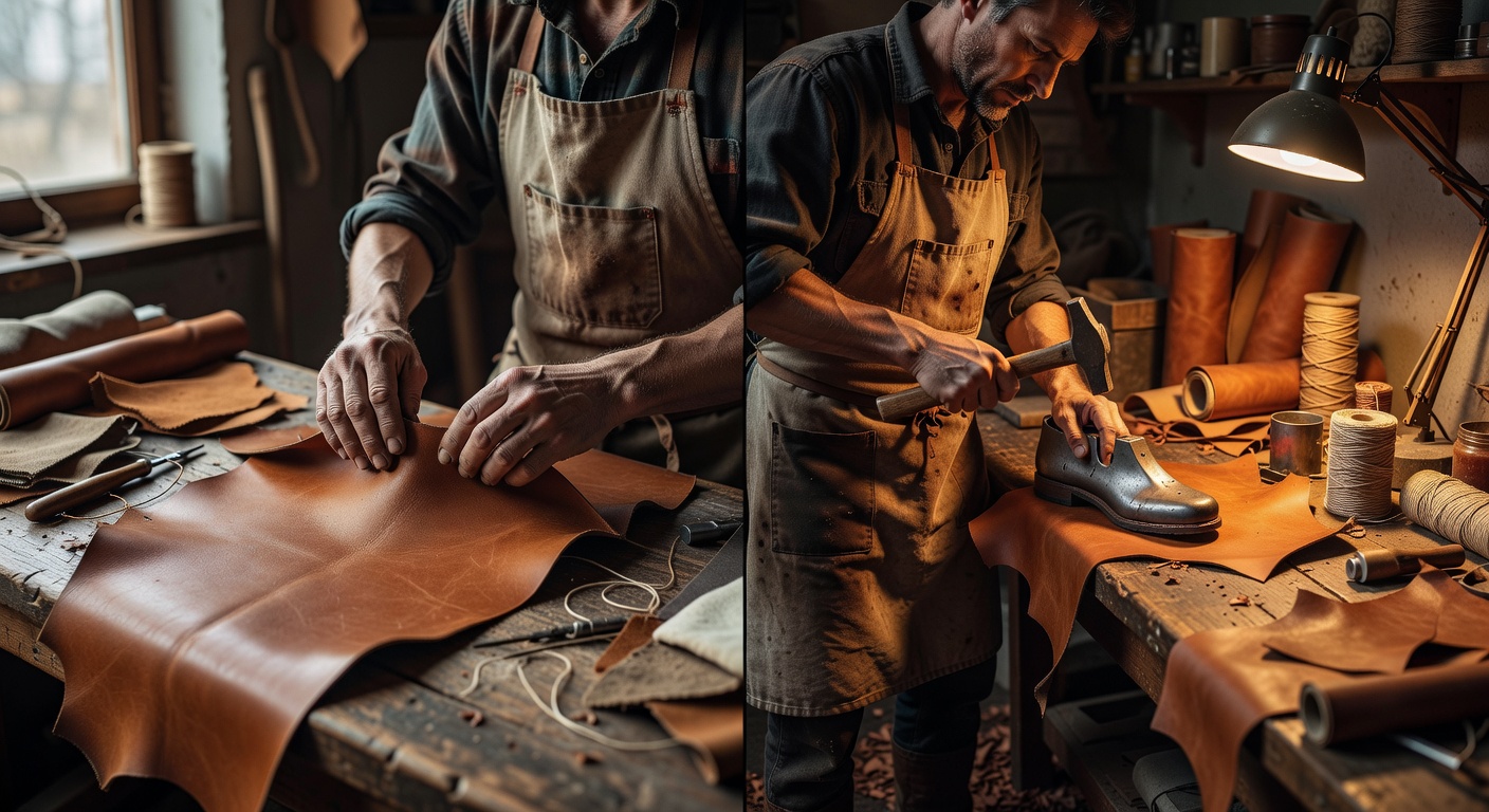 Artisan working on shoe materials